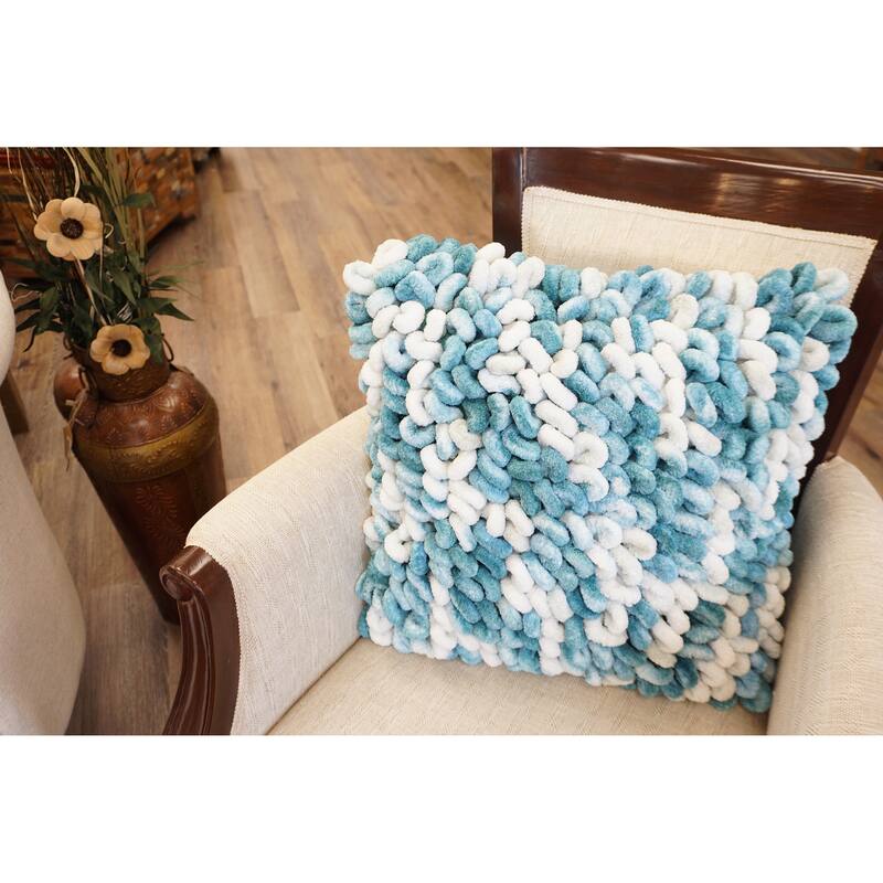 Home&Manor Burford Blue Shaggy Loop Designer Throw Pillow