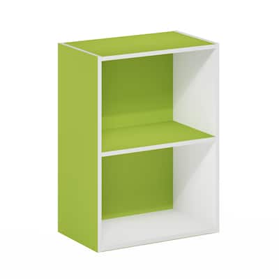 21 in. Tall Green/White Wood 2-Shelf Bookcase