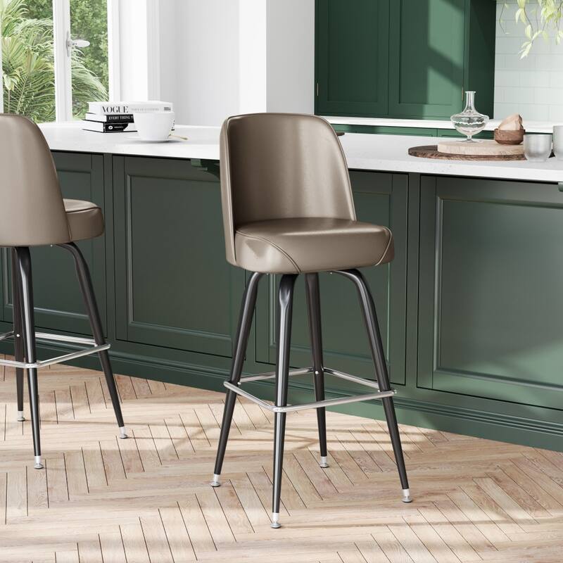 2 Pack Metal Barstool with Swivel Vinyl Upholstered Bucket Seat and Footrest - 18.5"D x 18.5"W x 42.5"H