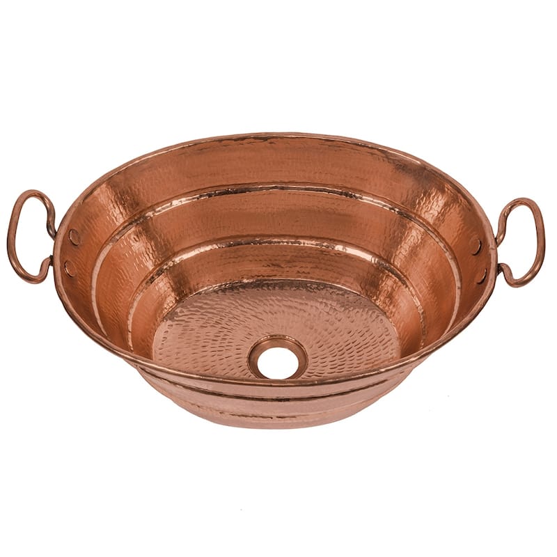 16-in Oval Bucket Vessel Hammered Copper Sink with Handles in Polished Copper (VOB16PC)