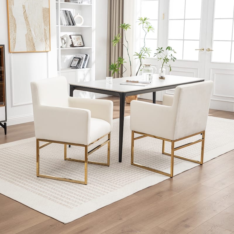 SEYNAR Modern Velvet Accent Arm Dining Chair Set of 2 with Metal Legs