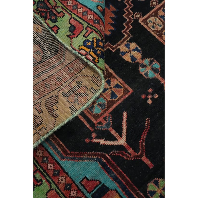 Hand Knotted Oriental 100% Wool Carpet Traditional Tribal Black Hamedan Runner Rug - 8' 6'' X 3' 4''