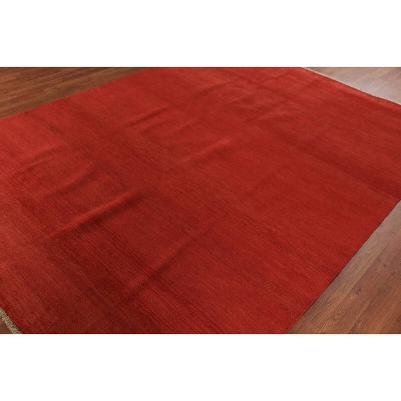 Red Modern Gabbeh Oriental Area Rug Hand-Knotted Wool Carpet - 6'8" x 9'2"