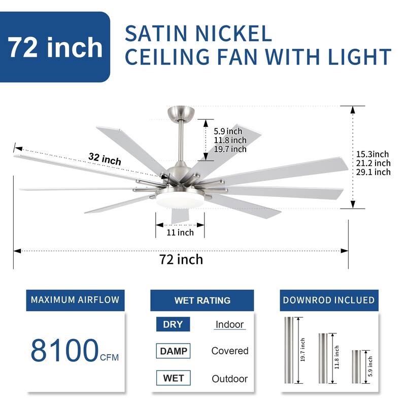 Gabriel 72 in. Indoor Black PlyWood Smart Ceiling Fan with Integrated LED, Works with Alexa/Google