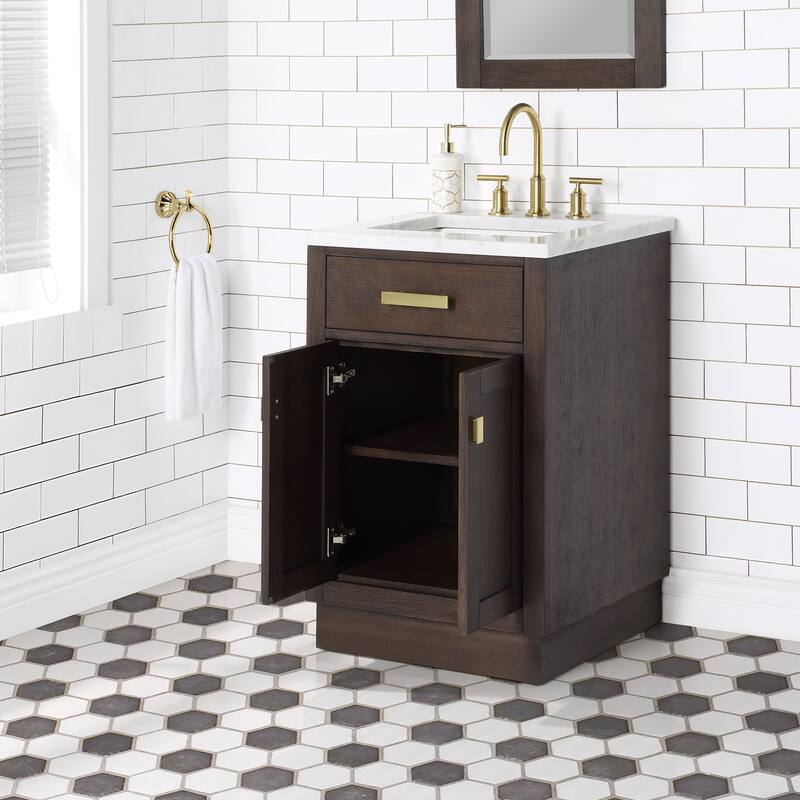 Chestnut 24" Single Bathroom Vanity Vanity with Mirror(s) and Faucet(s)