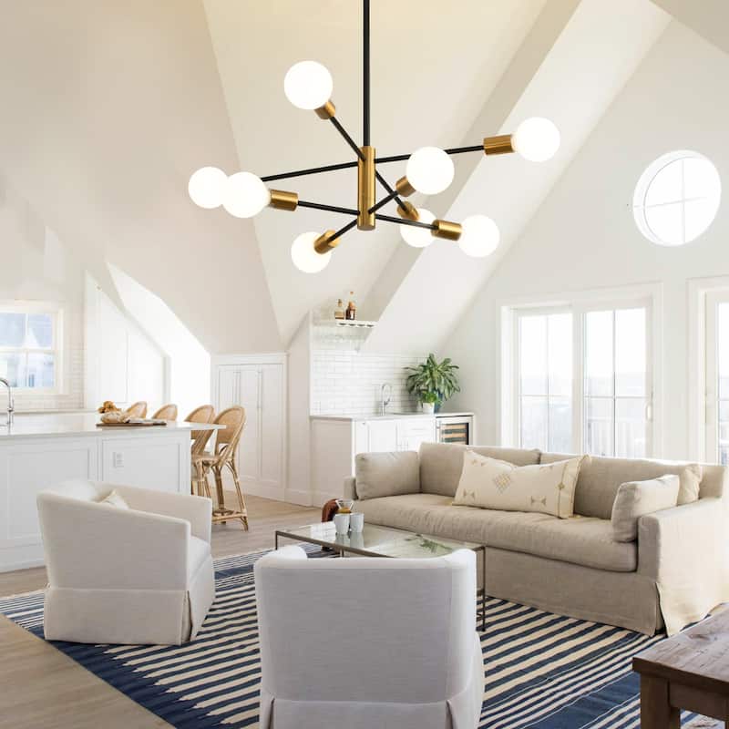 8-Light Modern Sputnik Chandeliers Mid Century Adjustable Black & Gold Light Fixtures