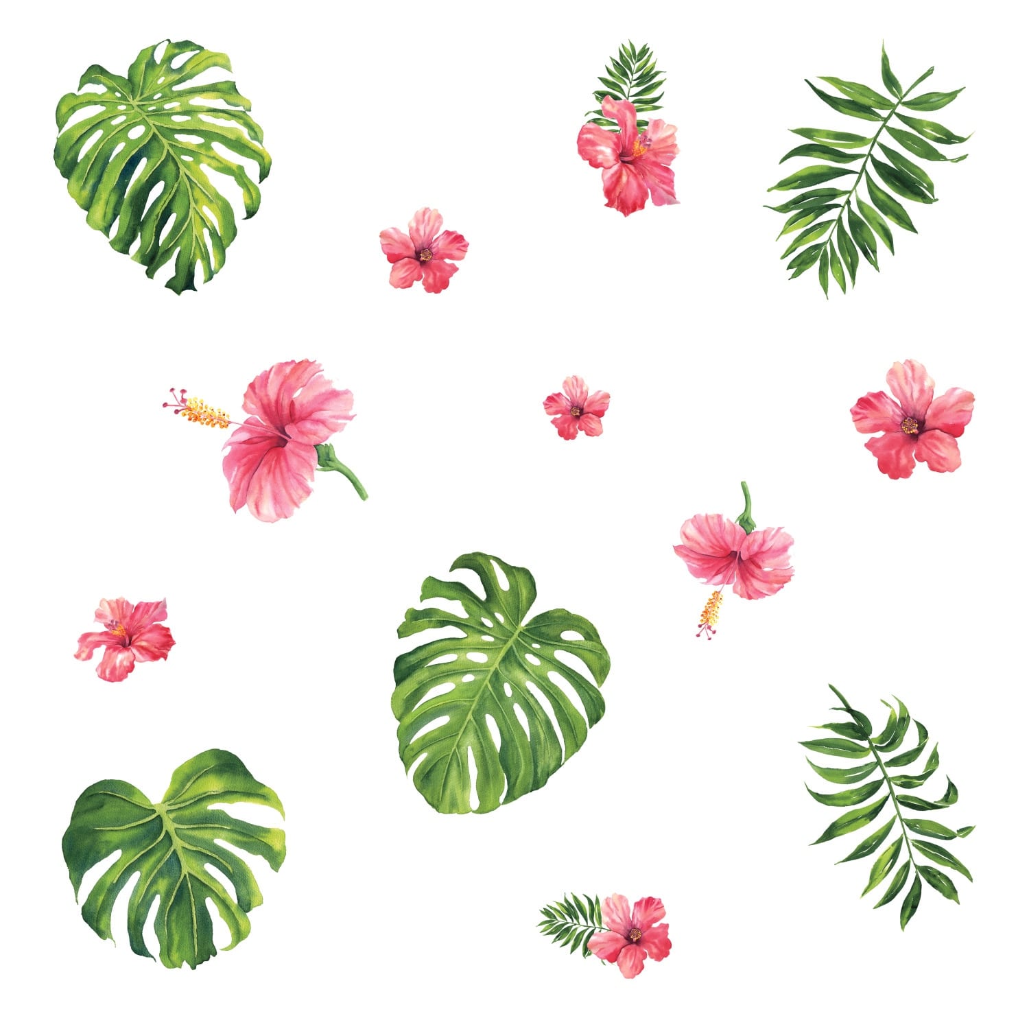 RoomMates Pink & Green & Orange Tropical Hibiscus Flower Wall Decals