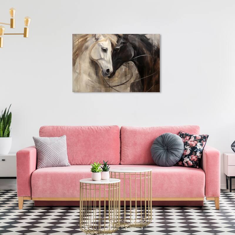 Wynwood Studio Canvas Animals Lovable Horses White and Cream White Rustic Wall Art Canvas Print - 36 x 24