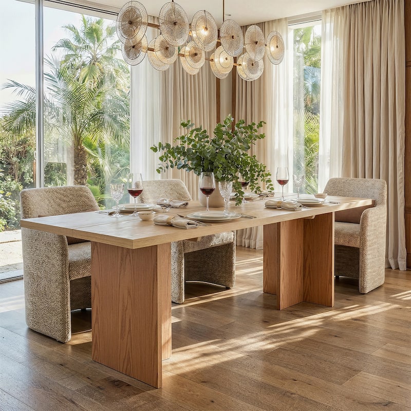 Solid Wood Dining Table 84 Inch, Modern Farmhouse Kitchen Table for 6-8 People, Natural Wood Rectangular Table - 84"