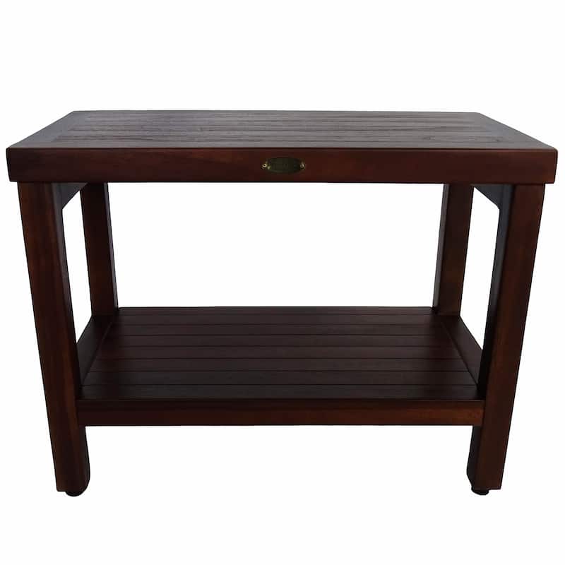 DecoTeak Eleganto 24" Teak Shower Bench With Shelf - WoodLand Brown Finish