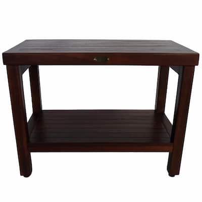 DecoTeak Eleganto 24" Teak Shower Bench With Shelf - WoodLand Brown Finish