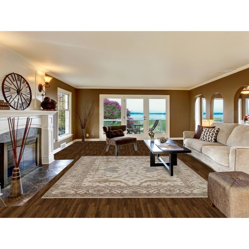 Beige Floral Oushak Indian Area Rug Handmade Wool Carpet - 8'0" x 9'10"