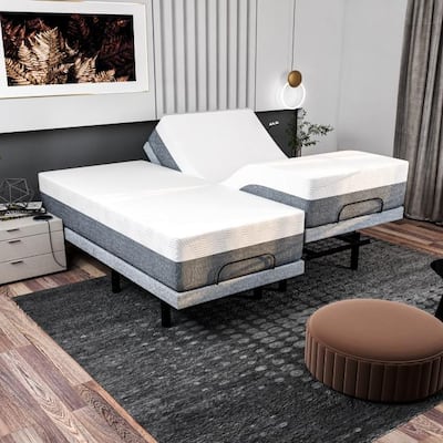 Renanim Adjustable SplitKing Bed Frame with Hybrid Mattress, Dual Massage, USB Ports, App, Remote