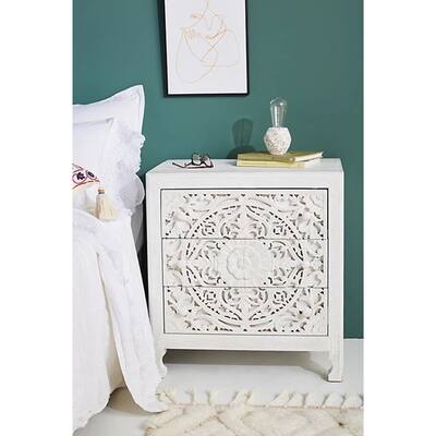 Lombok Handmade Wooden Nightstand / Hand Carved Floral Bedside