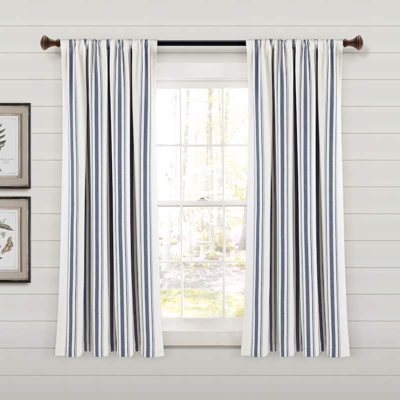 Lush Decor Farmhouse Stripe Yarn Dyed Cotton Window Curtain Panel Pair - 63" x 42" - Navy
