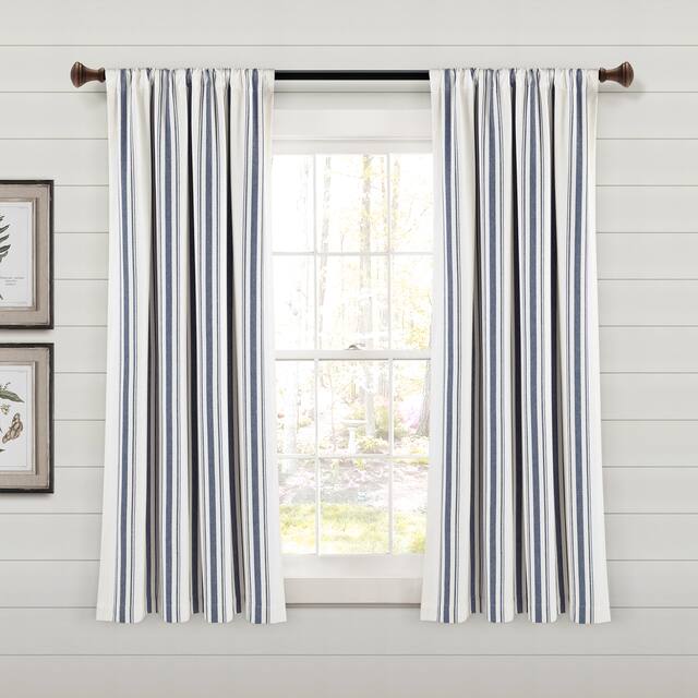 Lush Decor Farmhouse Stripe Yarn Dyed Cotton Window Curtain Panel Pair - 63" x 42" - Navy