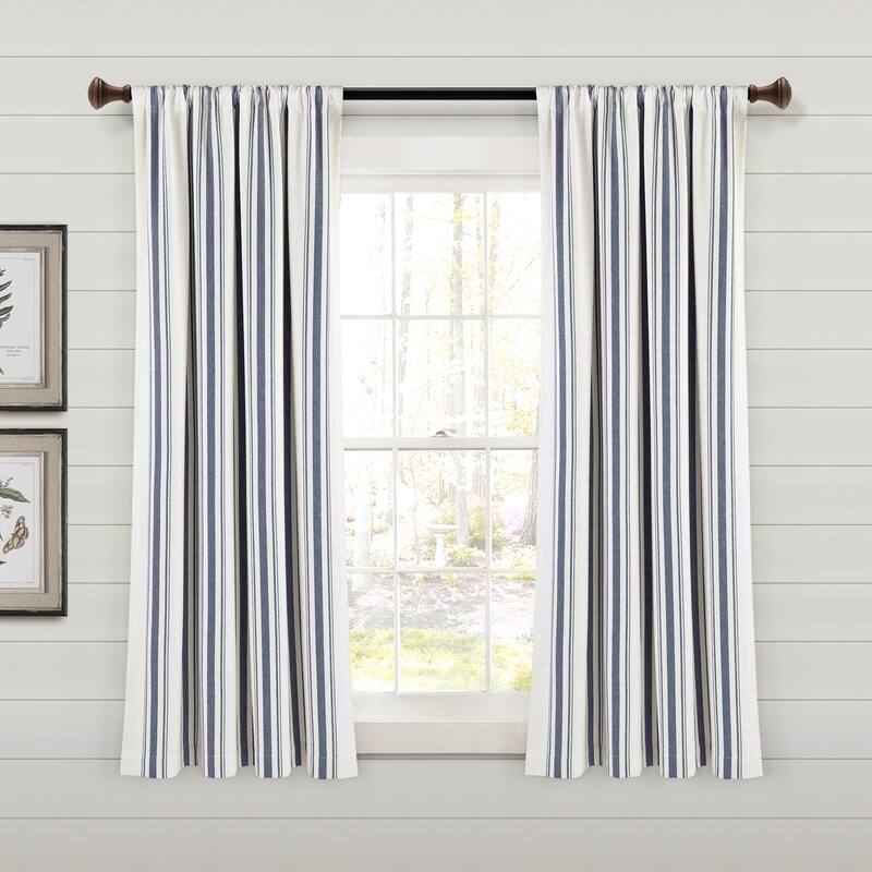 Lush Decor Farmhouse Stripe Yarn Dyed Cotton Window Curtain Panel Pair - 63" x 42" - Navy