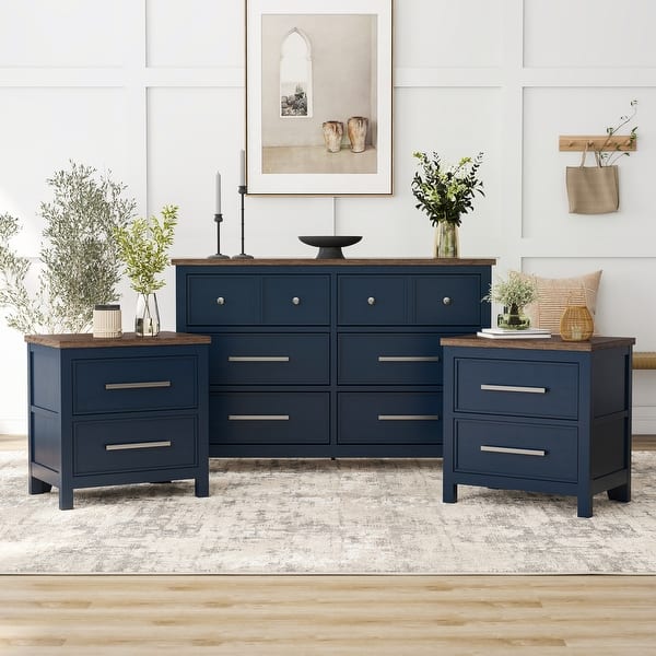 slide 2 of 14, Furniture of America Althea Modern Farmhouse 3-Piece Wood Dresser and 2 Nightstand Bedroom Set Blue