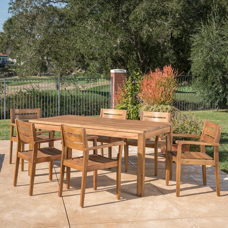 Wilson Outdoor Wood Expandable Rectangle Dining Set by Christopher Knight Home - 7-Piece Sets