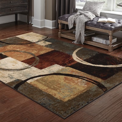 Copper Grove Blocks and Rings Brown/ Black Area Rug