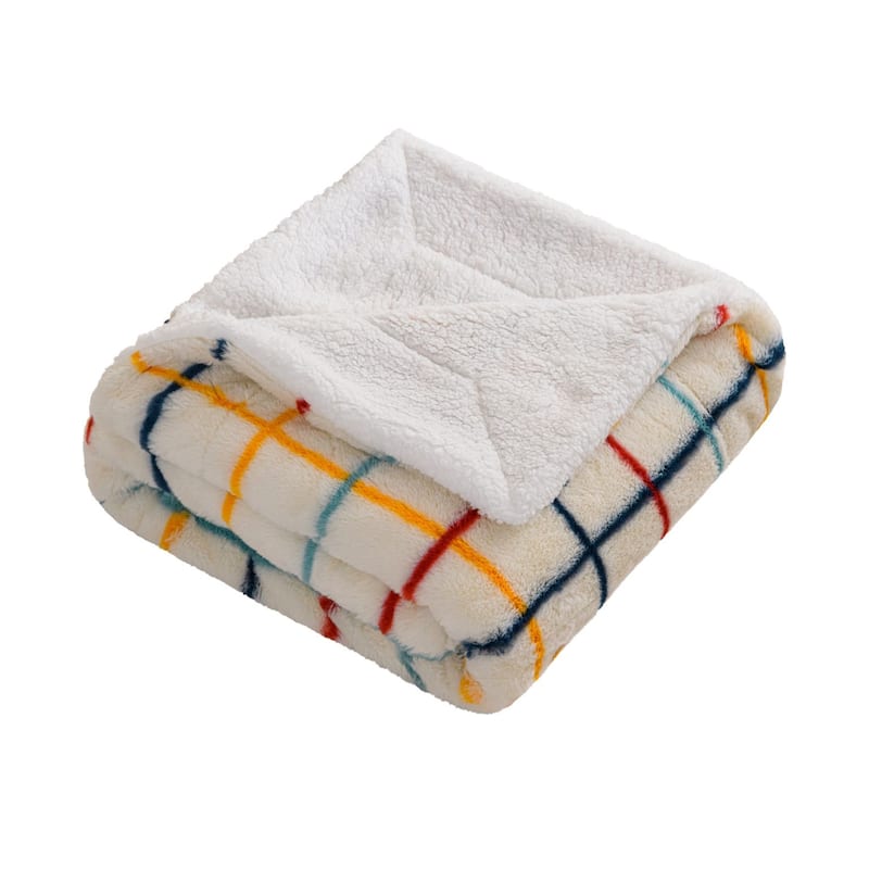 HomeRoots 50" X 60" White Yellow and Green Faux Fur Geometric Plush Throw Blanket
