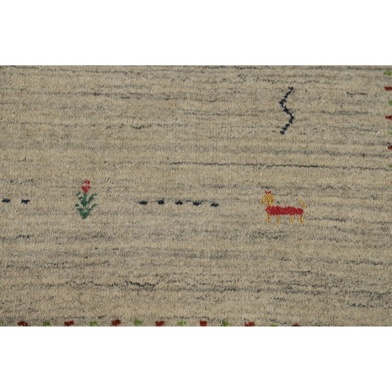 Hand Knotted Oriental 100% Wool Carpet Tribal Animal Pictorial Beige & Ivories Gabbeh Area Rug - 7' 9'' X 5' 0''