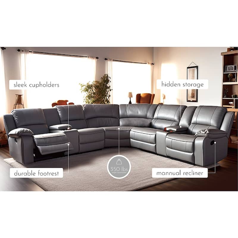 108" W Modern Contemporary Faux Leather 7 Piece Sectional Recliners