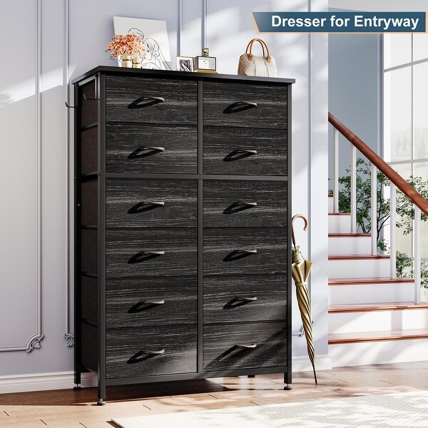 12 Drawer Dresser Tall Fabric Chests of Drawers Closet for