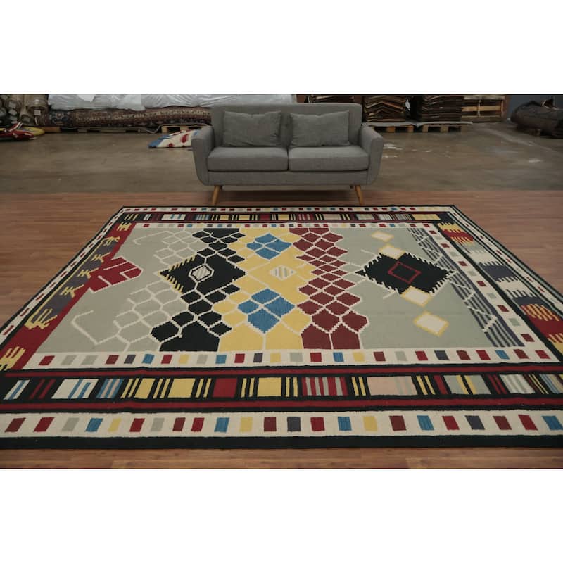 Hand Woven Oriental 100% Wool Carpet Southwestern Tribal Multi-Colored Kilim Area Rug - 10' 0'' X 9' 8''