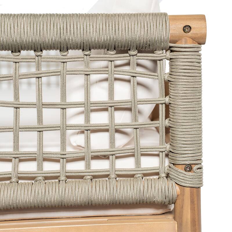 Christopher Knight Home - Outdoor Acacia Wood 3-Seater Sofa with Rope Arms and Cushions