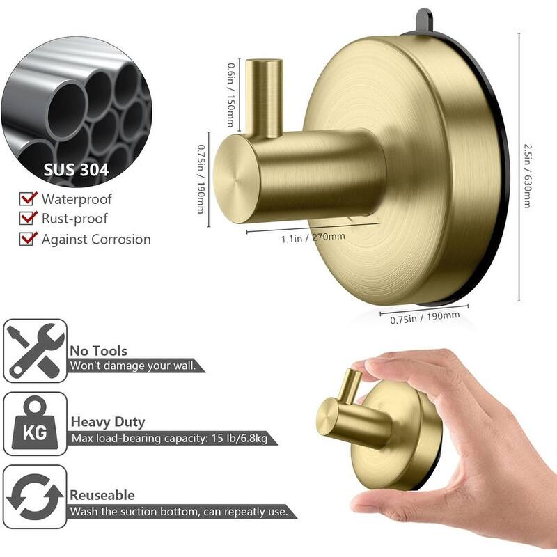 Bathroom Suction Cup Hooks 4 Piece Set 304 Stainless Steel 15lb Shower Hooks