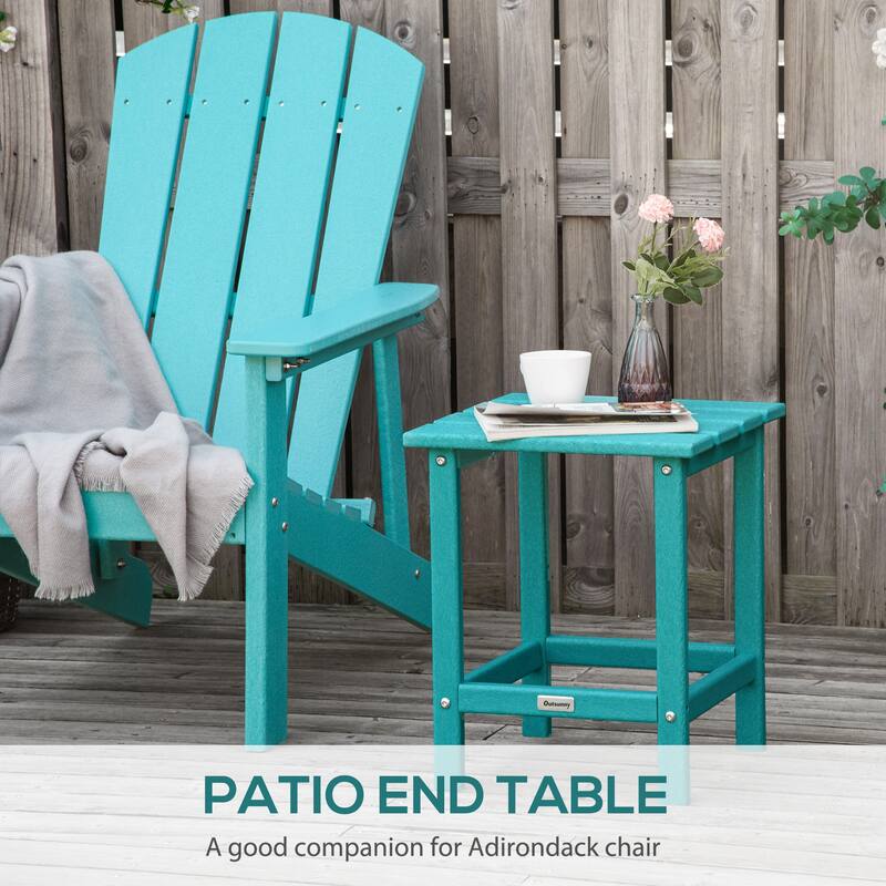 Outsunny Patio Side Table, Square Outdoor End Table, HDPE Plastic Tea Table for Adirondack Chair, Backyard or Lawn