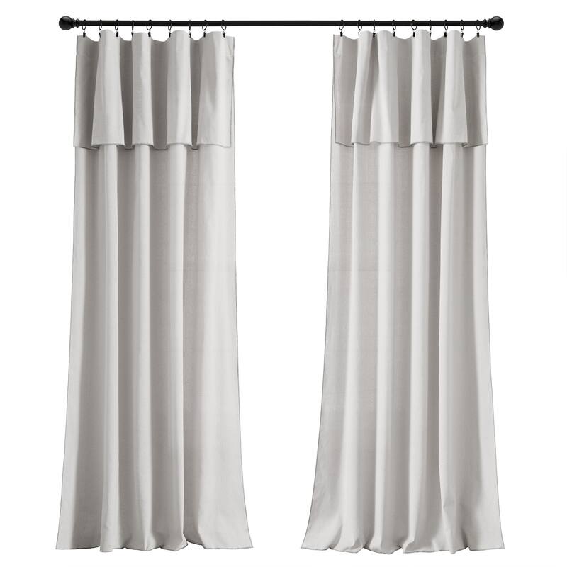 Lush Decor Modern Faux Linen Embroidered Edge With Attached Valance Window Curtain Panels Set