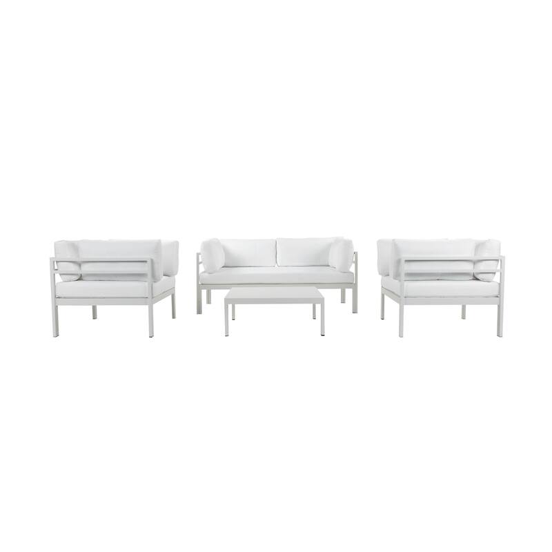 3 Piece Sectional Outdoor Metal Sofa Set with Table, White