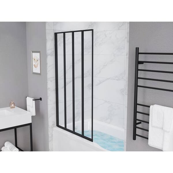 Victoria 33 in. W x 58 in. H Fixed Frameless Tub Door in Matte Black Finish with Fluted Glass Victoria 33 in. W x 58 in. H Fixed Frameless Tub Door in Matte Black Finish with Fluted Glass