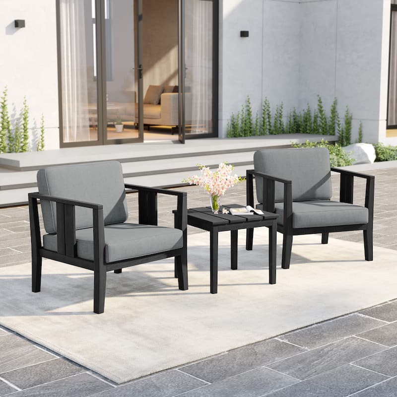 Uixe 3-piece Teak Solid Wood Outdoor Arm Chairs with Side Table Set