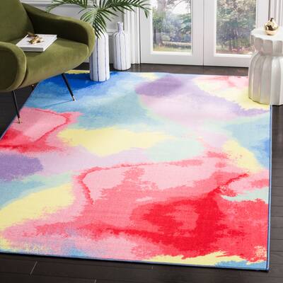 SAFAVIEH Paint Brush Machine Washable Slip Resistant Renelle Watercolor Rug