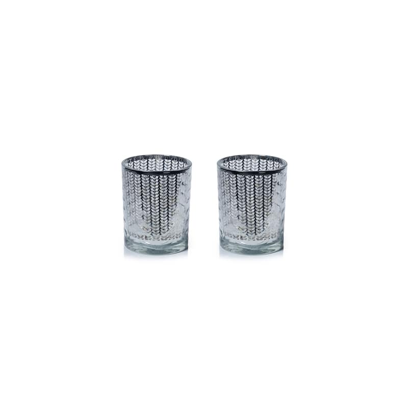 Laser-Etched Metallic Glass Hurricane Candle Holders, Set of 2