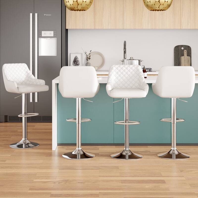 Javlergo 4-Pack Adjustable Bar Stools 24.4" to 32.7" Height Range with Footrest & Diamond Quilted Half-Back Counter Stools Set
