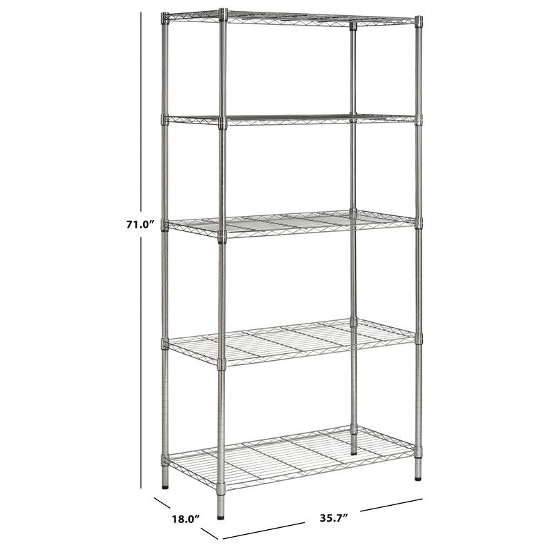 SAFAVIEH Storage Debi 5 Tier Heavy Duty Commercial Chrome Wire Shelf - 35.7" x 18" x 71" - 36Wx18Dx71H
