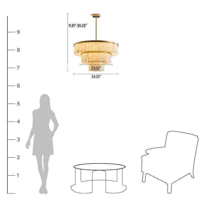 Elegant layered alabaster chandelier with natural stone panels