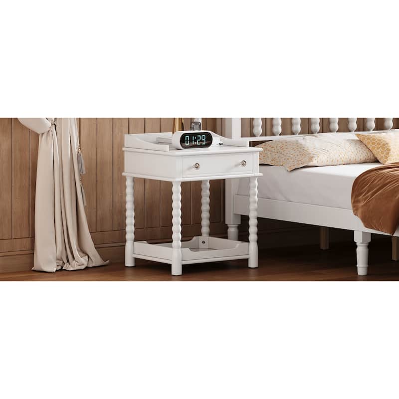 Retro Style Wooden Platform Bed Set