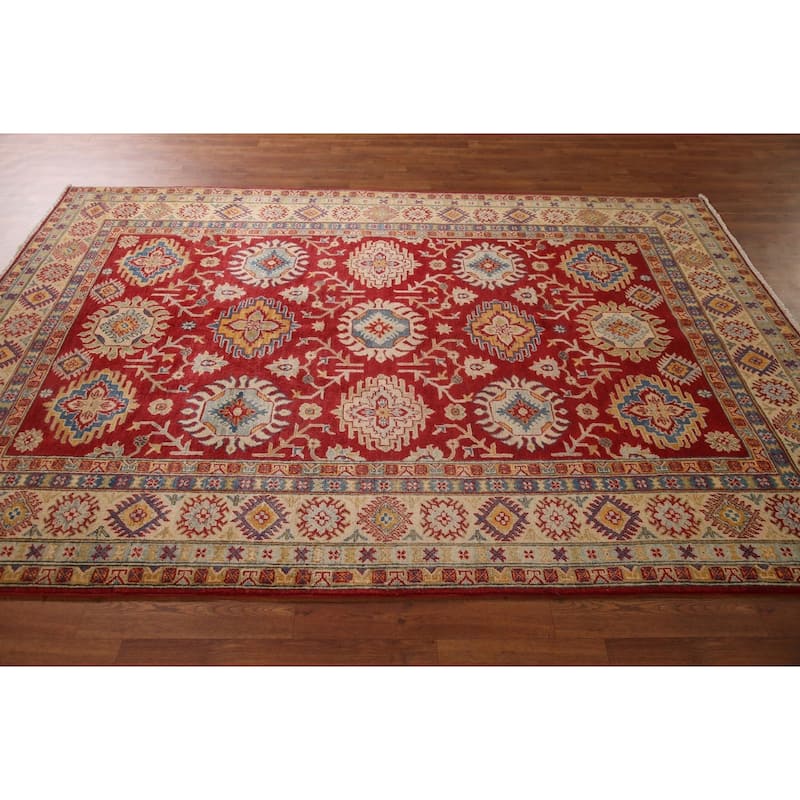 Red Kazak Oriental Area Rug Handmade Living Room Wool Carpet - 6'1" x 8'9"