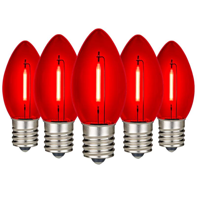 25 Pack C9 LED Outdoor Christmas Replacement Bulbs, Warm White, C9/E17 Base - Red