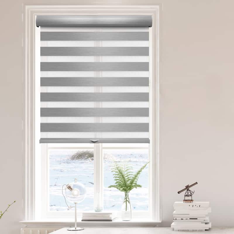 Lumi Cordless Zebra Blinds Grey Fabric Roller Blackout