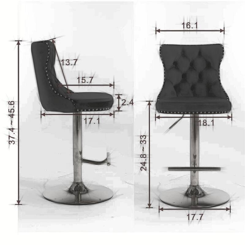 2 Piece Adjustable Swivel Velvet Upholstered Barstool with Chrome Base