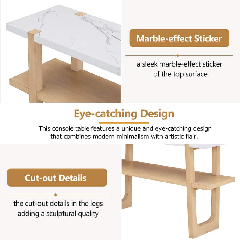 Elegant Console Table with Marble-Effect Top and Versatile Storage Solutions for Entryway and Living Room