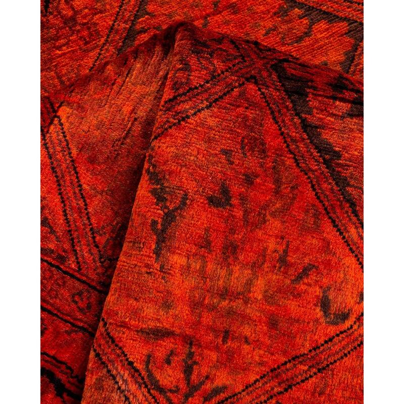 Overton Hand Knotted Wool Vintage Inspired Modern Contemporary Overdyed Orange Runner Rug - 2' 7" x 6' 10"