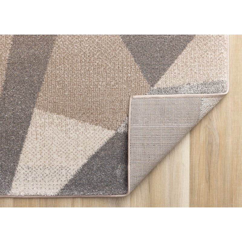 Taupe Beige Grey White Shattered Geometric Dense High-Traffic Rug
