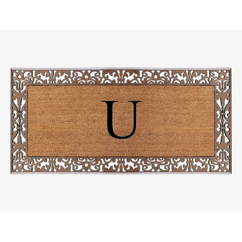 A1HC Natural Coir Monogrammed Door Mat For Front Door, 30"X60", Anti-Shed Treated Durable Doormat for Outdoor Entrance - U